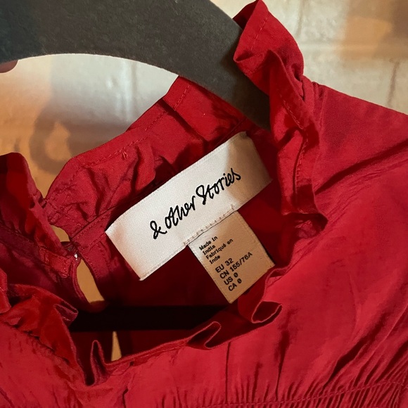 & Other Stories Red Ruffled Top - Picture 2 of 3